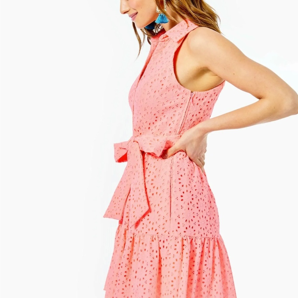 Trisha Shirtdress Shellona Coral Eyelet Sleeveless - Picture 3 of 13